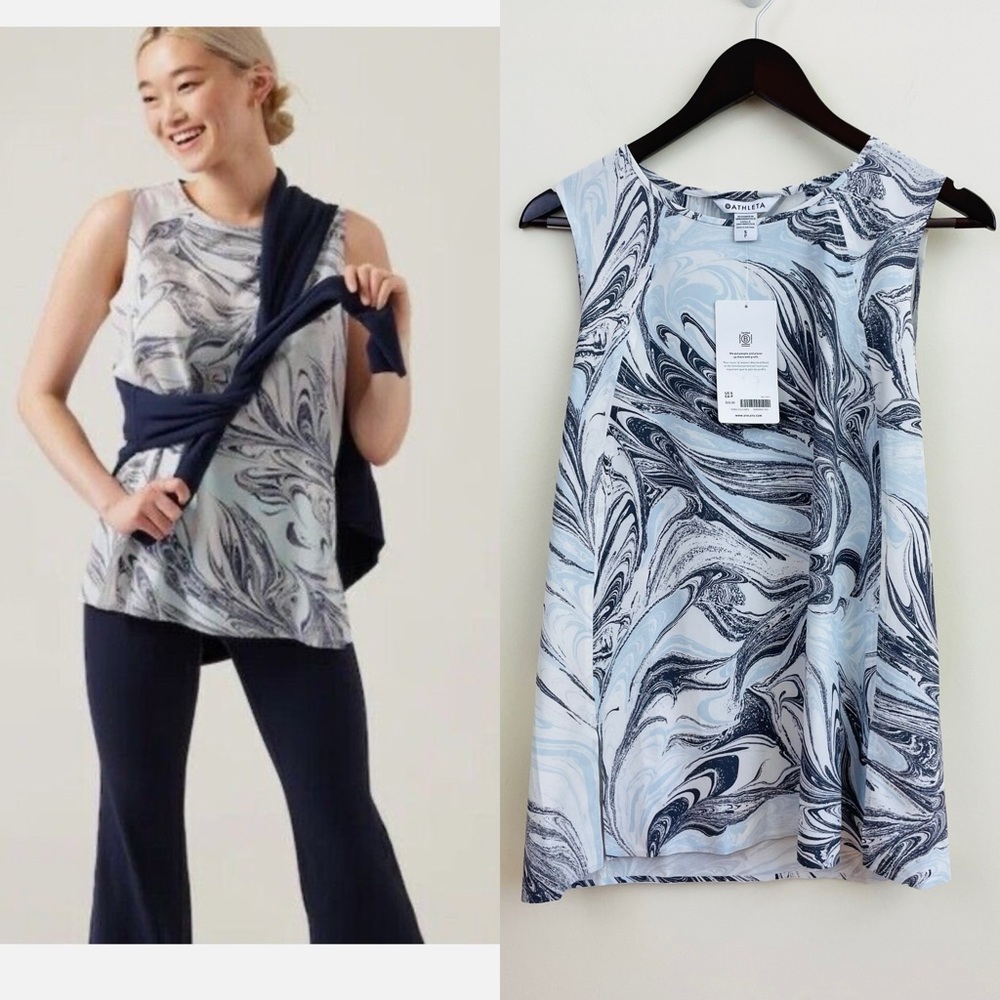 Athleta Blue and White Swirl Tank Top